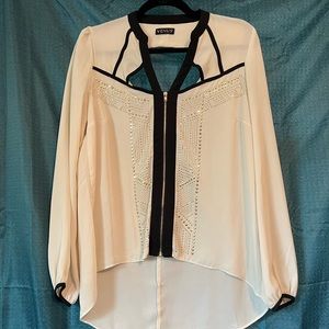 Black and White Zipper Blouse